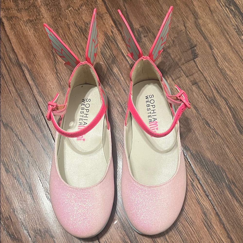 Sophia Webster Mini Girls Glittery Pink Winged Butterfly Dress Shoes